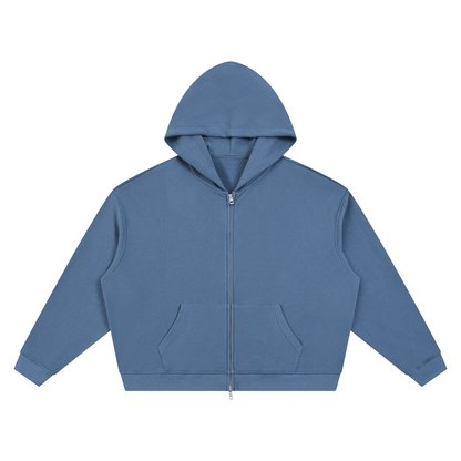 Unisex Waffle Boxy Full Zip Hoodie in jeans blue