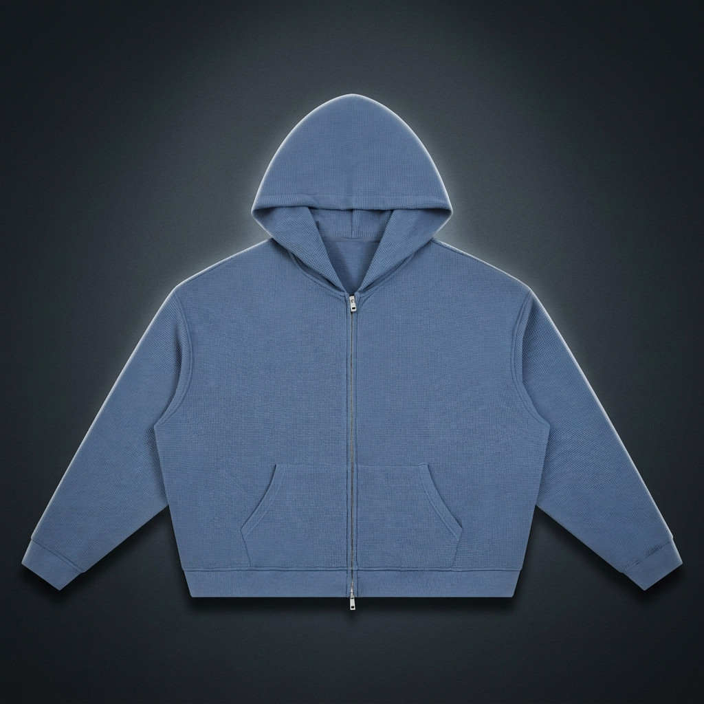 Unisex Waffle Boxy Full Zip Hoodie