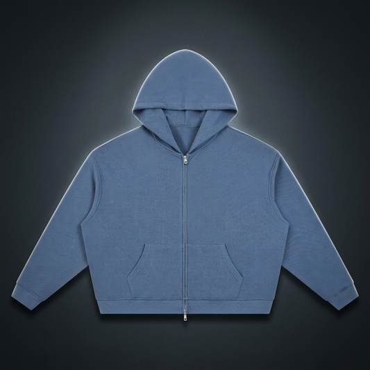 Unisex Waffle Boxy Full Zip Hoodie