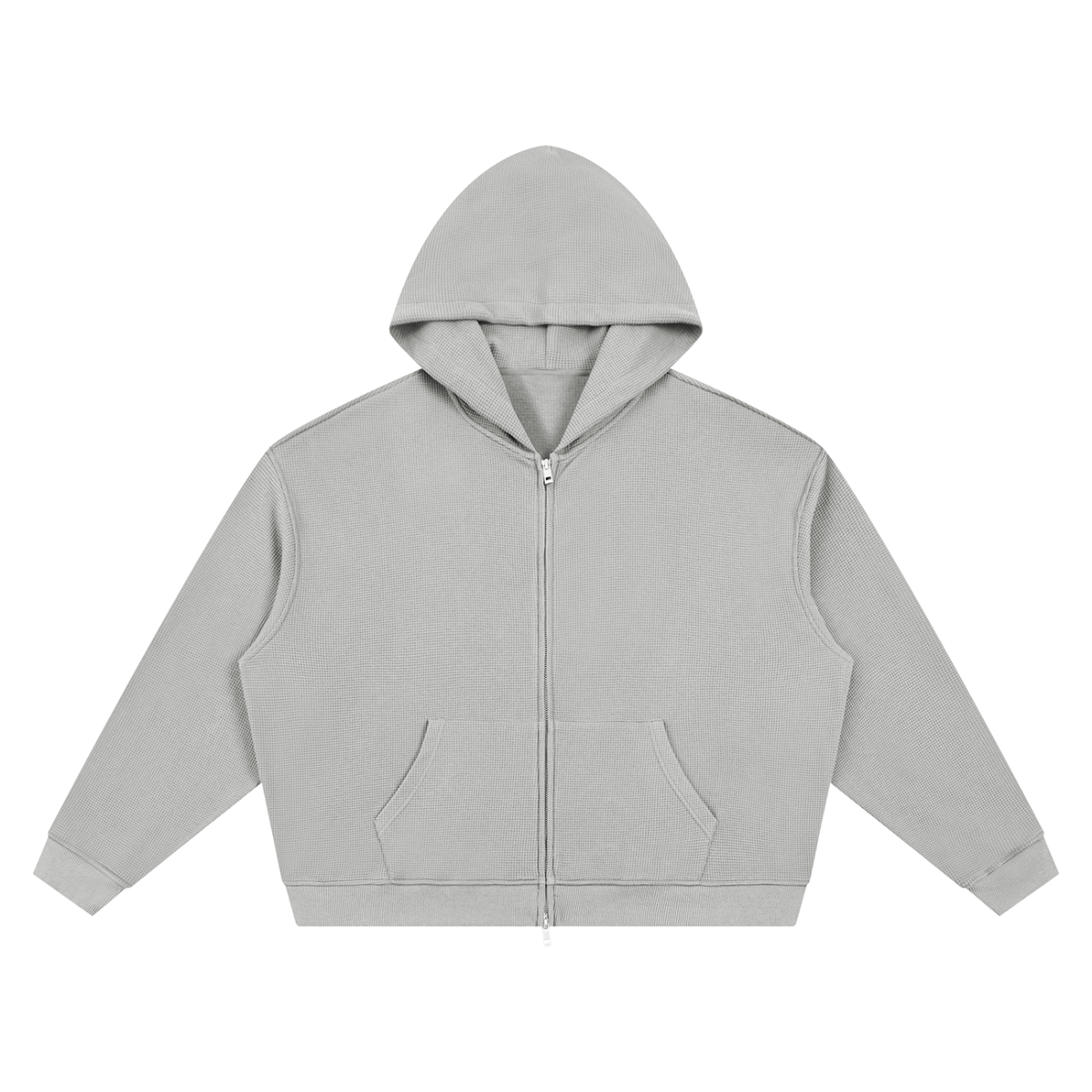 Unisex Waffle Boxy Full Zip Hoodie in light gray