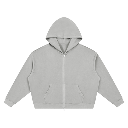 Unisex Waffle Boxy Full Zip Hoodie in light gray