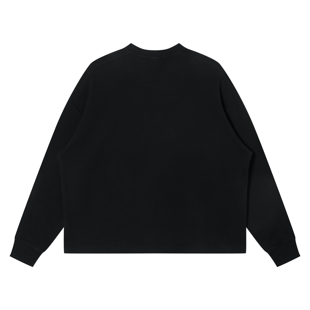 Unisex Waffle Boxy Long Sleeve T-Shirt in black, alternate angle