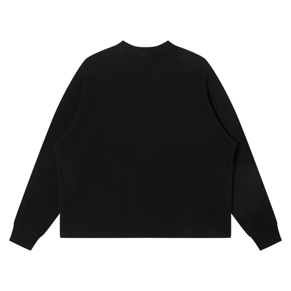 Unisex Waffle Boxy Long Sleeve T-Shirt in black, alternate angle