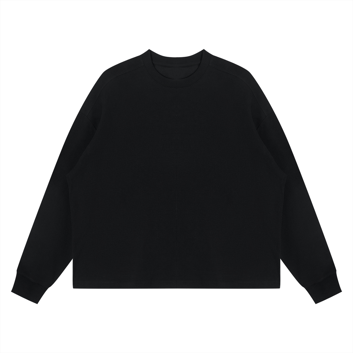 Unisex Waffle Boxy Long Sleeve T-Shirt in black