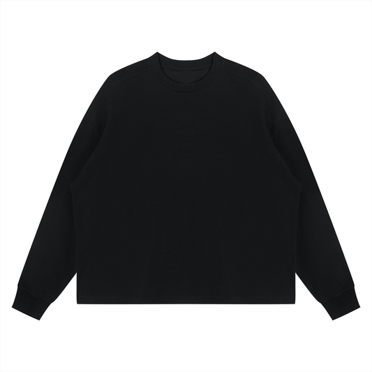 Unisex Waffle Boxy Long Sleeve T-Shirt in black