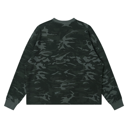 Unisex Waffle Boxy Long Sleeve T-Shirt in gray camo, alternate angle