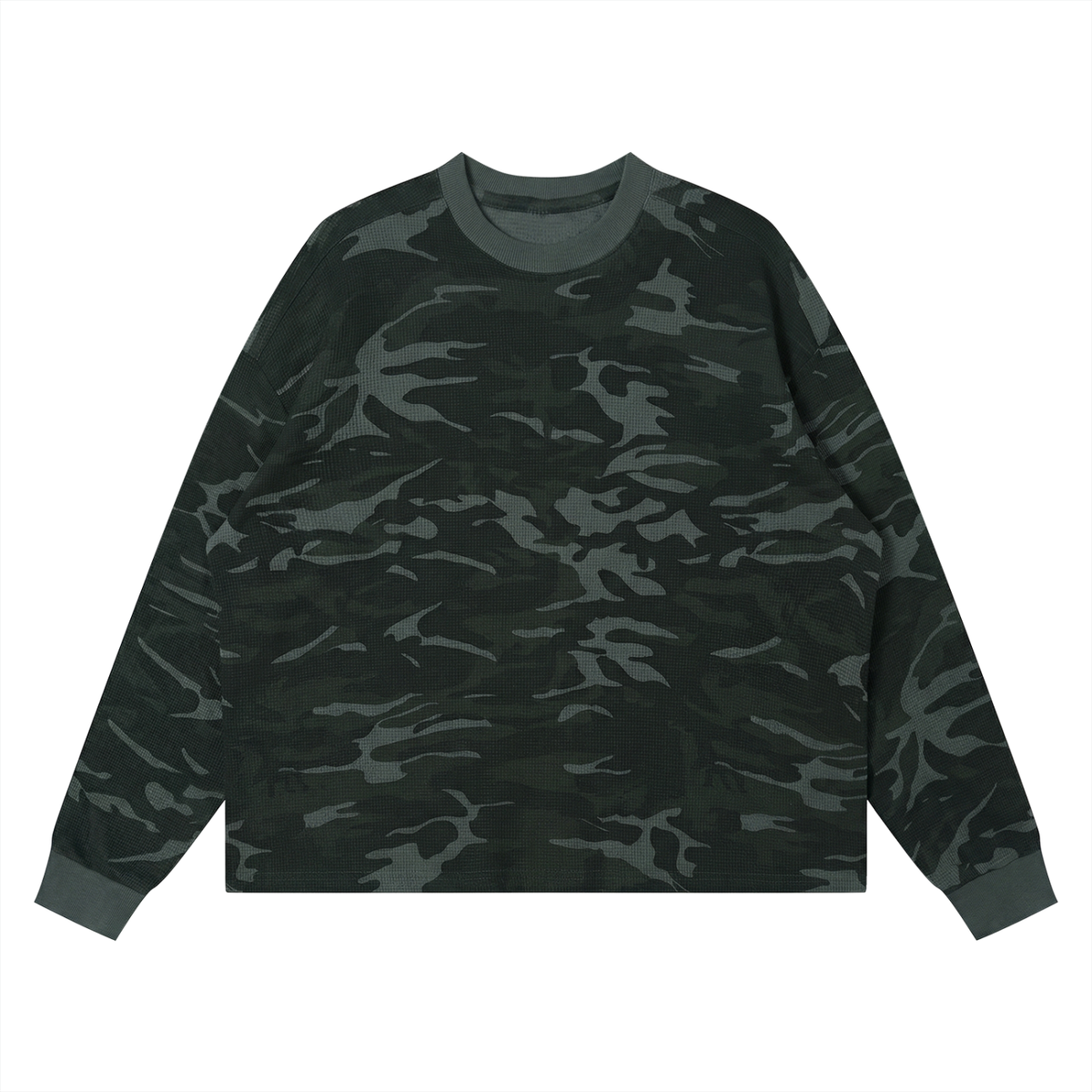 Unisex Waffle Boxy Long Sleeve T-Shirt in gray camo