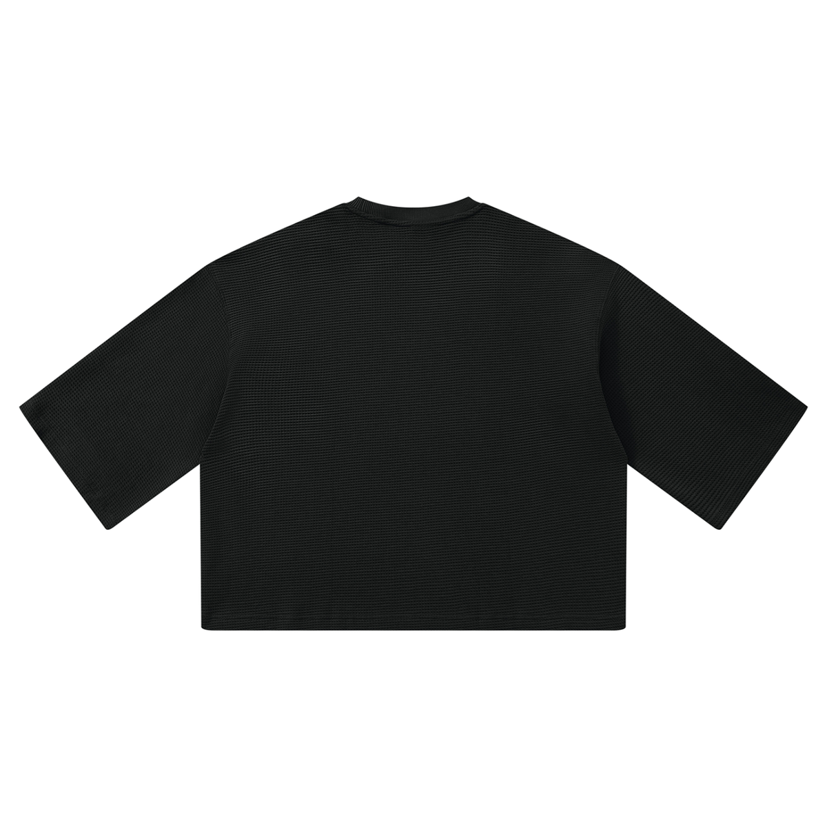 Unisex Waffle Boxy T-Shirt in black, alternate angle