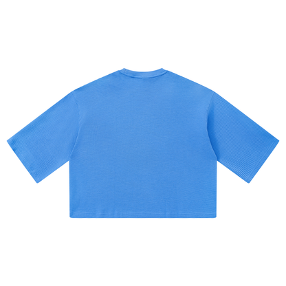 Unisex Waffle Boxy T-Shirt in colourful blue, alternate angle