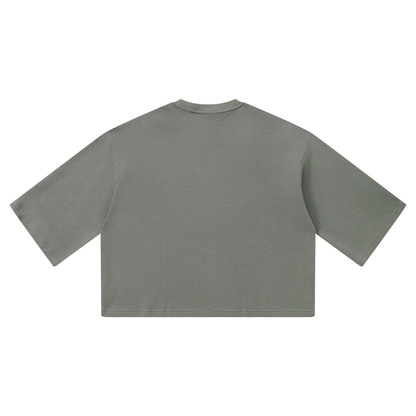 Unisex Waffle Boxy T-Shirt in gray, alternate angle
