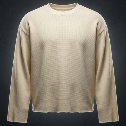 Unisex Waffle Raw Edge Long Sleeve T-Shirt
