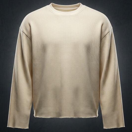 Unisex Waffle Raw Edge Long Sleeve T-Shirt