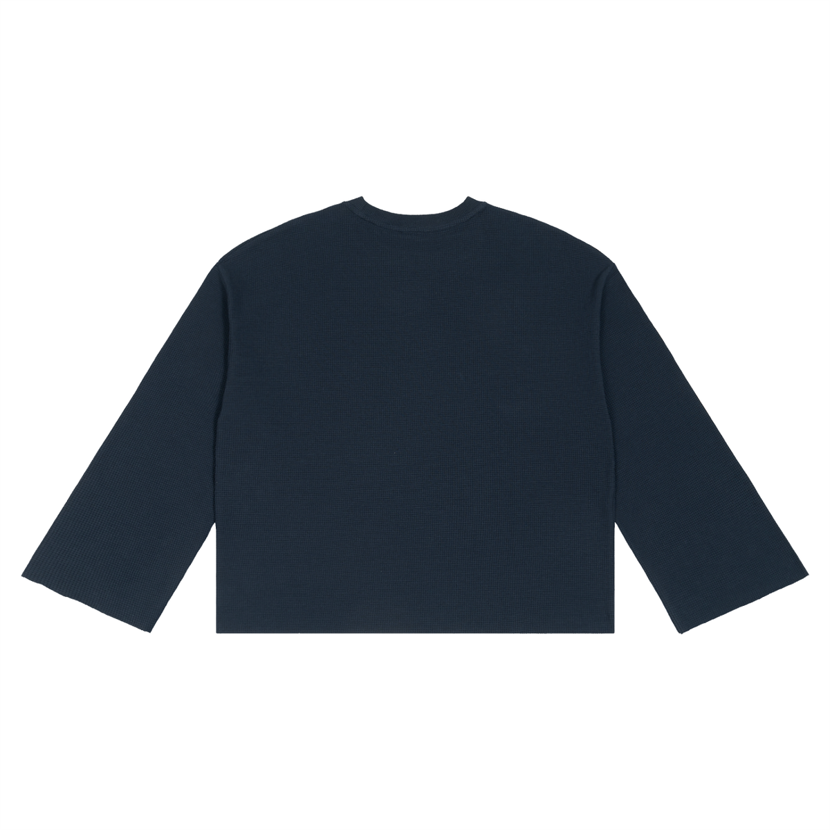Unisex Waffle Raw Edge Long Sleeve T-Shirt in navy blue, alternate angle