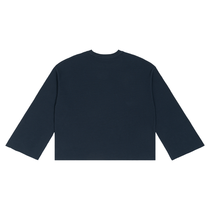 Unisex Waffle Raw Edge Long Sleeve T-Shirt in navy blue, alternate angle
