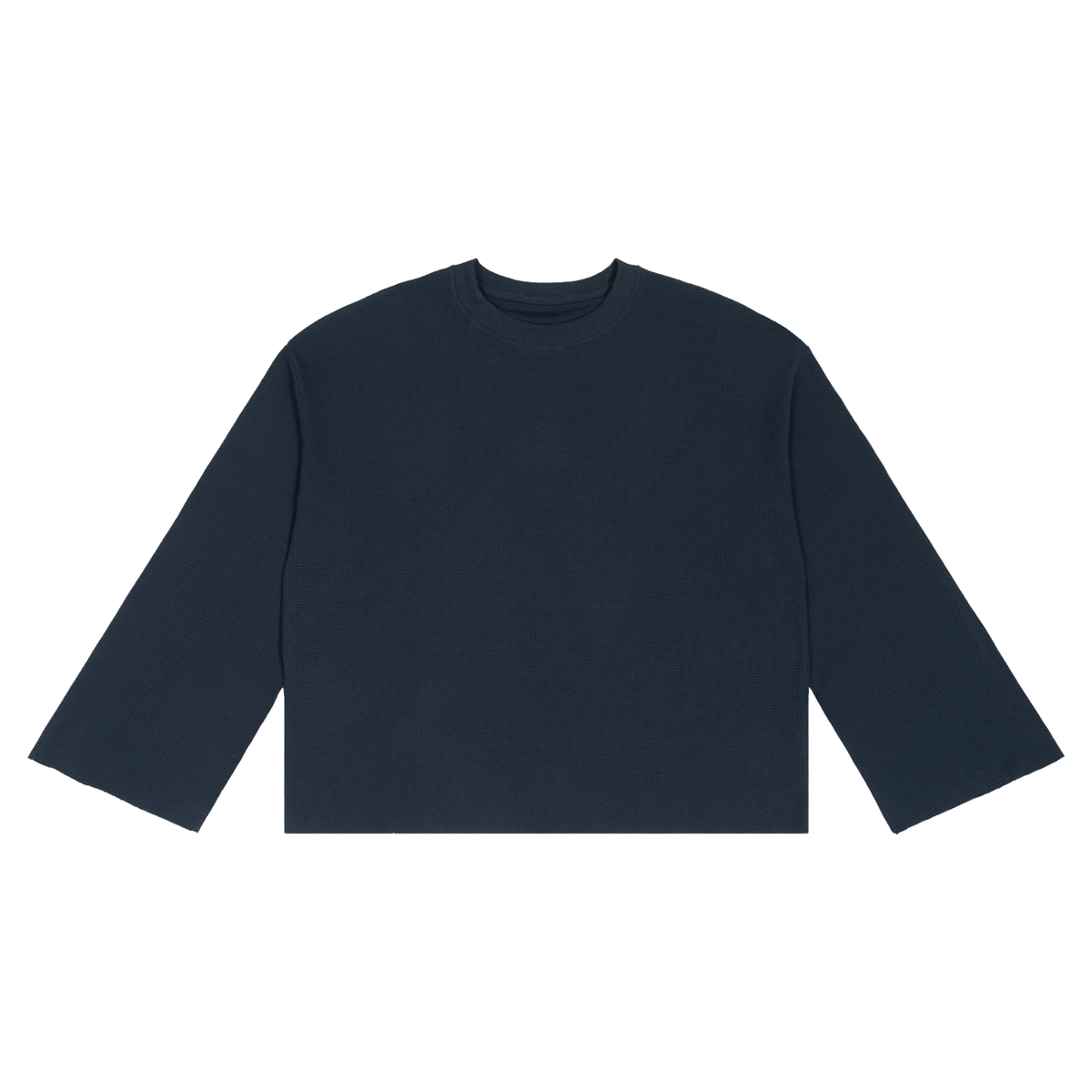 Unisex Waffle Raw Edge Long Sleeve T-Shirt in navy blue