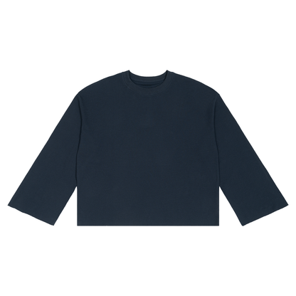 Unisex Waffle Raw Edge Long Sleeve T-Shirt in navy blue