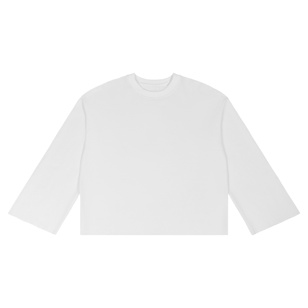 Unisex Waffle Raw Edge Long Sleeve T-Shirt in white