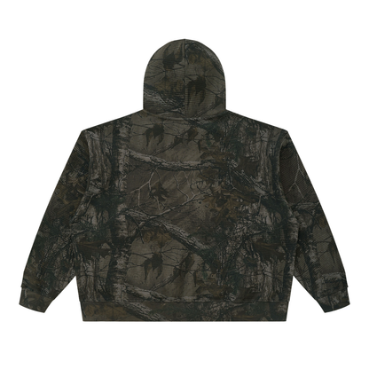 Unisex Waffle Tree Camo Boxy Hoodie in gray tree camo, alternate angle