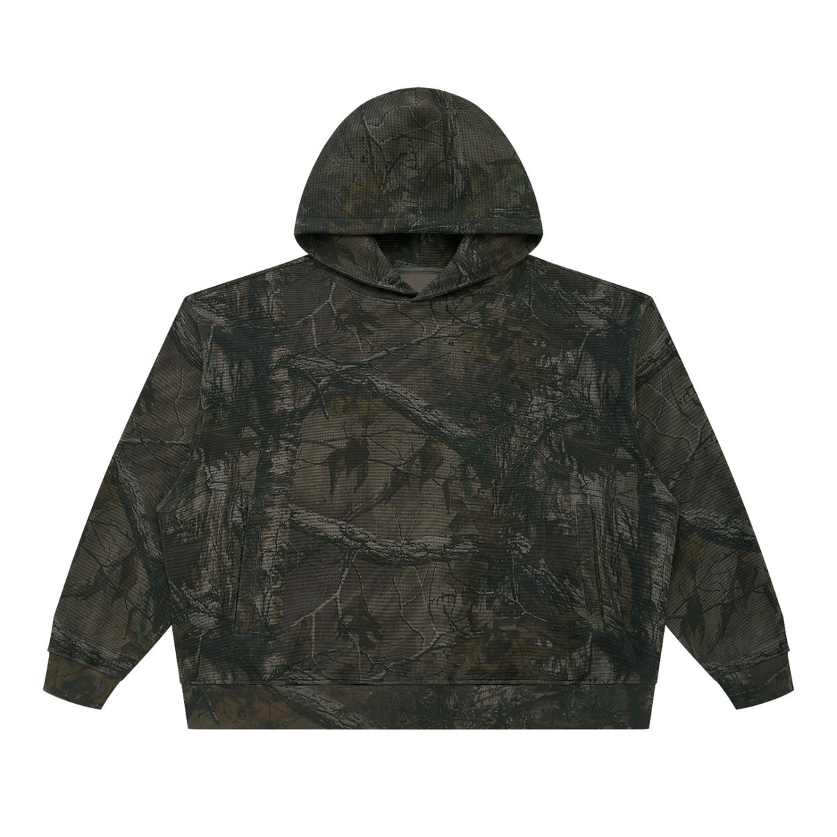 Unisex Waffle Tree Camo Boxy Hoodie in gray tree camo