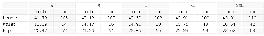 Size chart for the Unisex Wide Leg Drawstring Sweatpants
