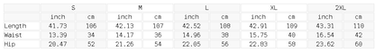 Size chart for the Unisex Wide Leg Drawstring Sweatpants
