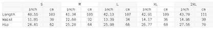 Size chart for the Unisex Wide Leg Panel Sweatpants