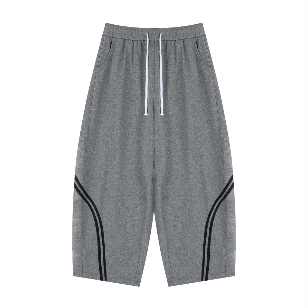 Unisex Wide Leg Piping Sweatpants in flower gray