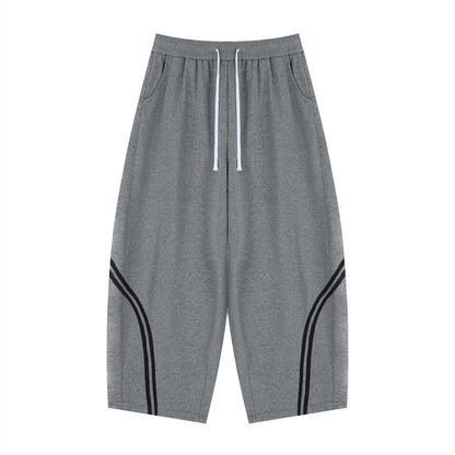 Unisex Wide Leg Piping Sweatpants in flower gray