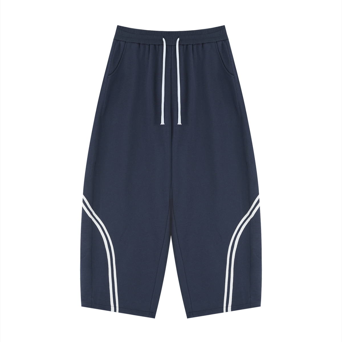 Unisex Wide Leg Piping Sweatpants in navy blue