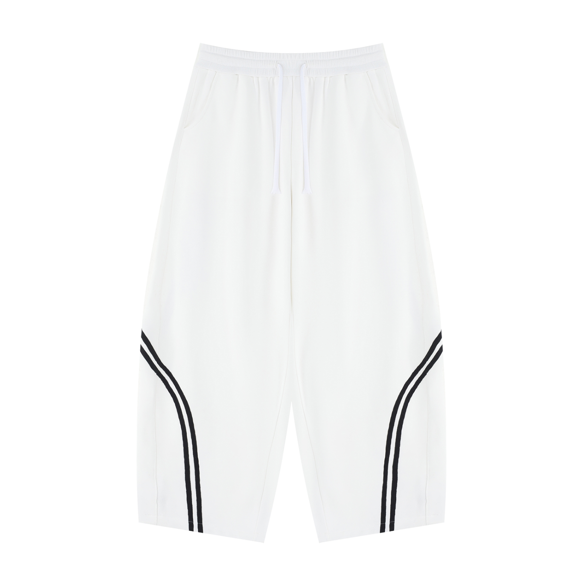 Unisex Wide Leg Piping Sweatpants in white