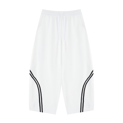 Unisex Wide Leg Piping Sweatpants in white