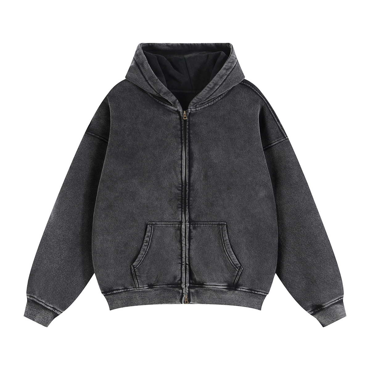 Unisex Zip-Through Boxy Fleece Hoodie in black