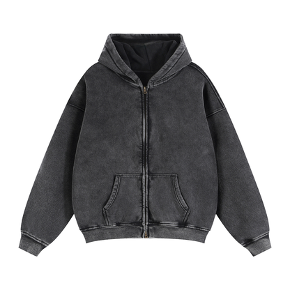 Unisex Zip-Through Boxy Fleece Hoodie in black
