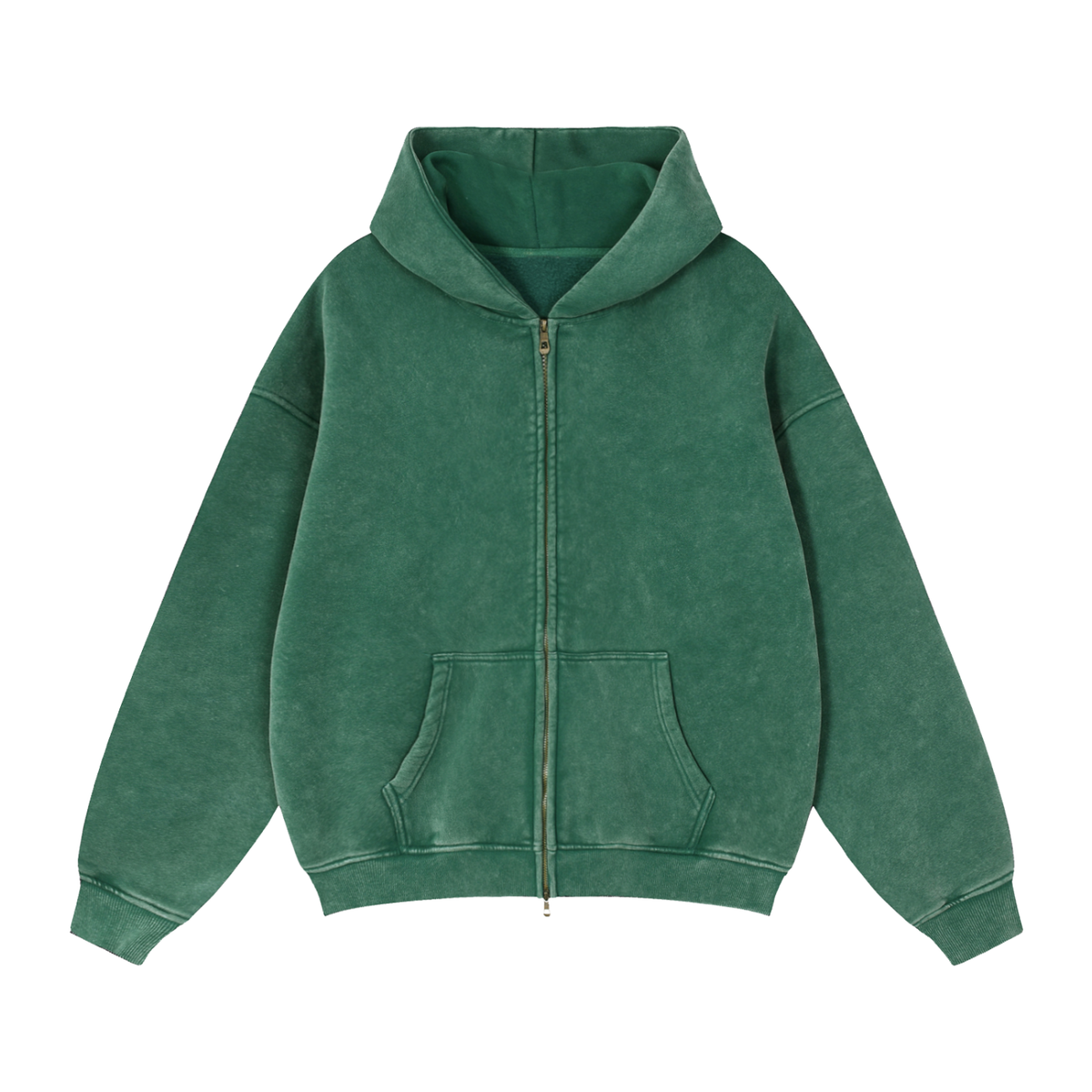 Unisex Zip-Through Boxy Fleece Hoodie in dark green
