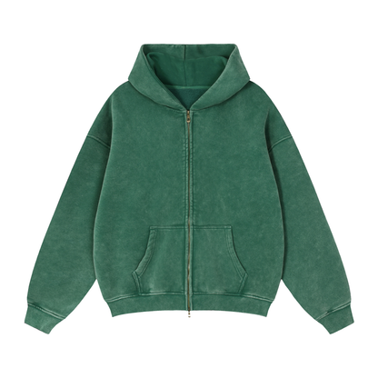 Unisex Zip-Through Boxy Fleece Hoodie in dark green