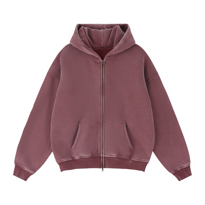 Unisex Zip-Through Boxy Fleece Hoodie in jujube red