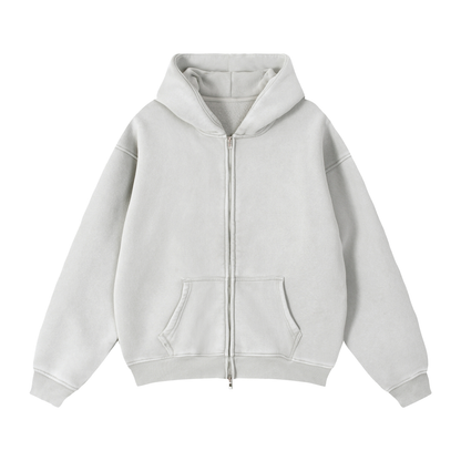 Unisex Zip-Through Boxy Fleece Hoodie in light gray