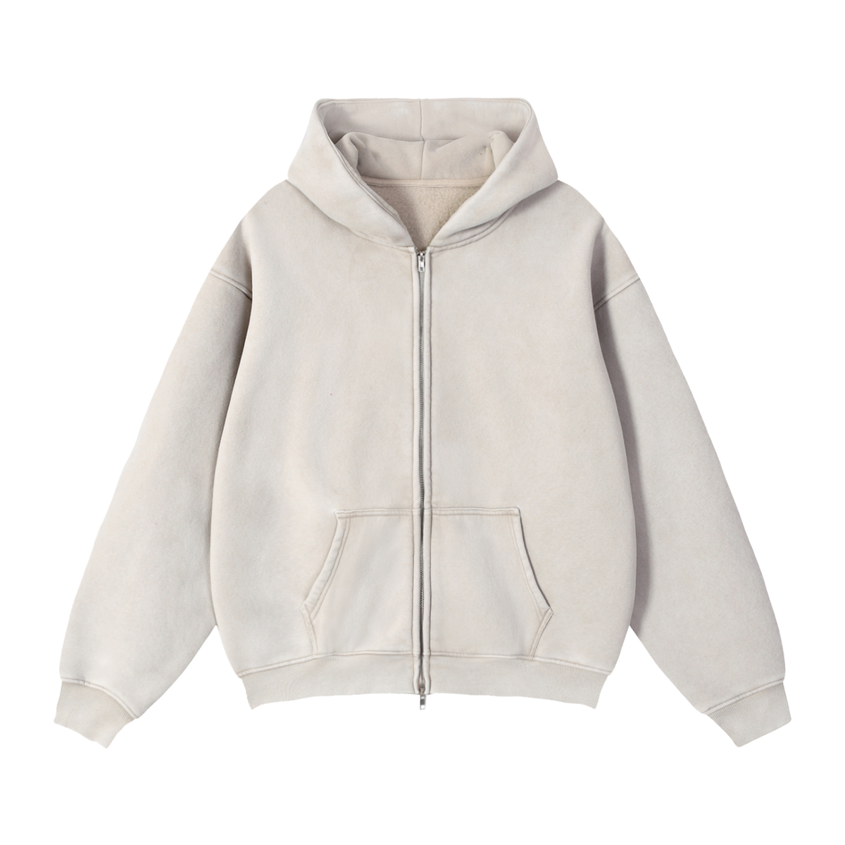 Unisex Zip-Through Boxy Fleece Hoodie in mild apricot