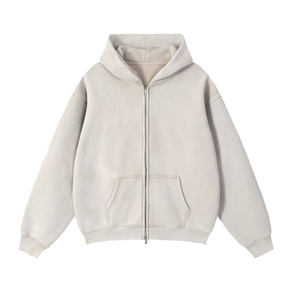 Unisex Zip-Through Boxy Fleece Hoodie in mild apricot