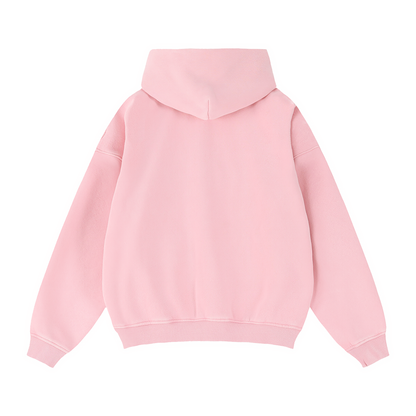 Unisex Zip-Through Boxy Fleece Hoodie in pink, alternate angle