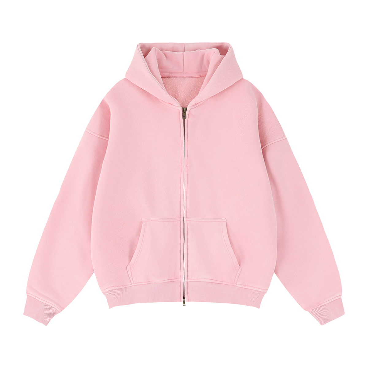 Unisex Zip-Through Boxy Fleece Hoodie in pink