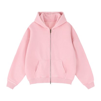 Unisex Zip-Through Boxy Fleece Hoodie in pink