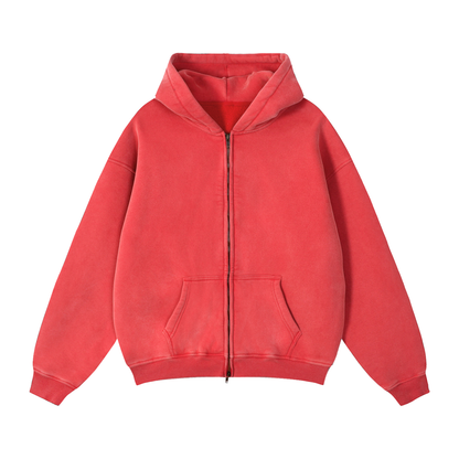 Unisex Zip-Through Boxy Fleece Hoodie in red