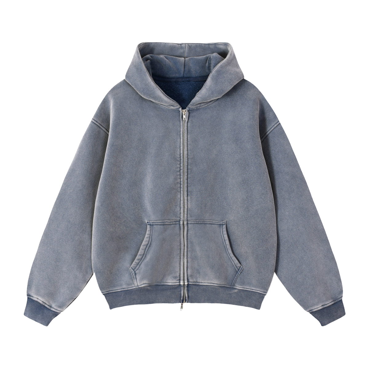 Unisex Zip-Through Boxy Fleece Hoodie in royal blue