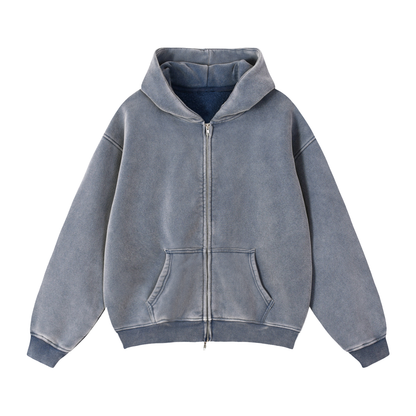 Unisex Zip-Through Boxy Fleece Hoodie in royal blue