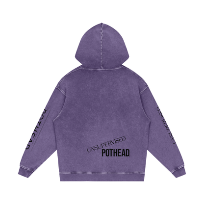 Purple snow wash oversized hoodie, back view with UNSUPERVISED over bold POTHEAD lettering