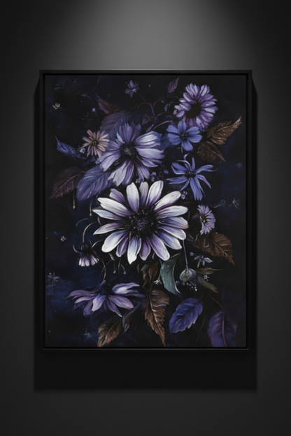 Violet Daisies at Midnight, art print