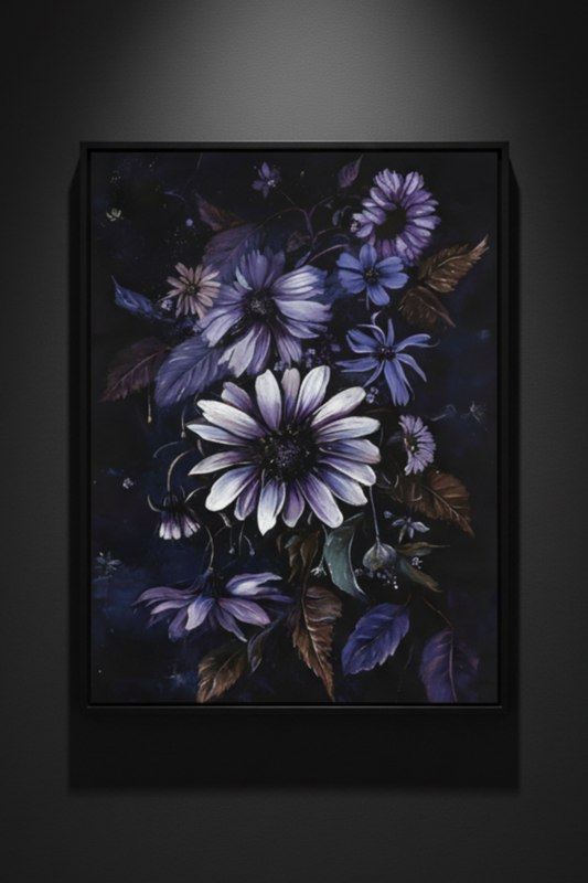 Violet Daisies at Midnight, art print
