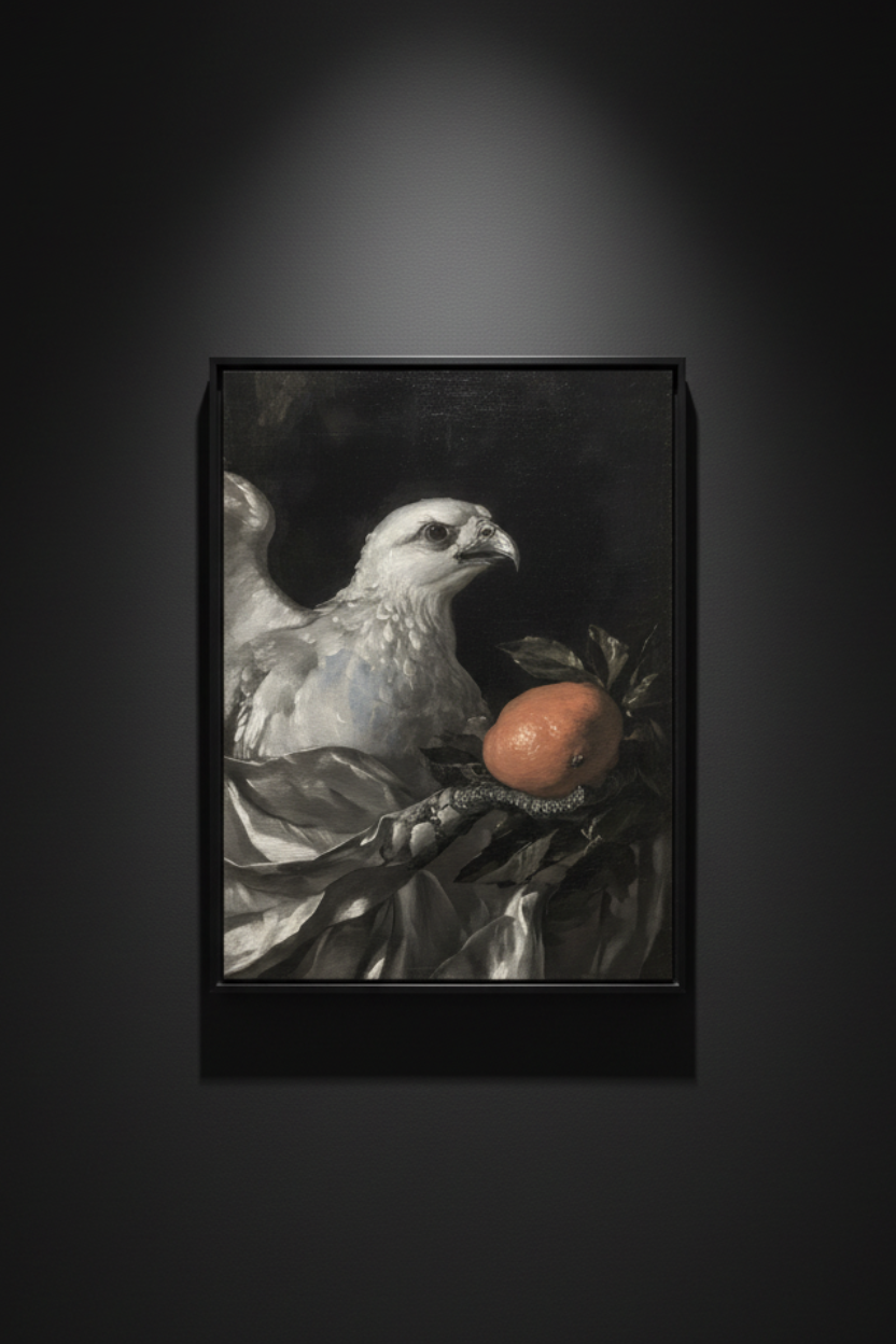 White Bird with Peach, art print