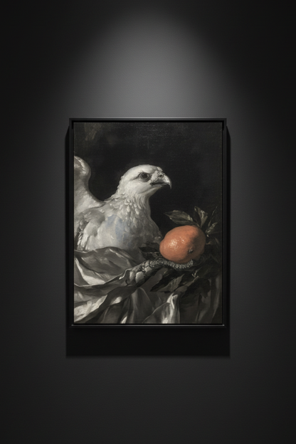 White Bird with Peach, art print